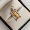 Dije Rectangular Casting Blanco y Rosado Guadalupe Oro amarillo 18k 3,15 Gr / 11,6 mm / 2,5 Cm
