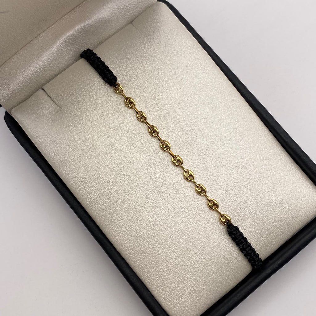 Pulsera tejida Eslabones Gc hilo negro Oro amarillo 18k 0,5 Gr