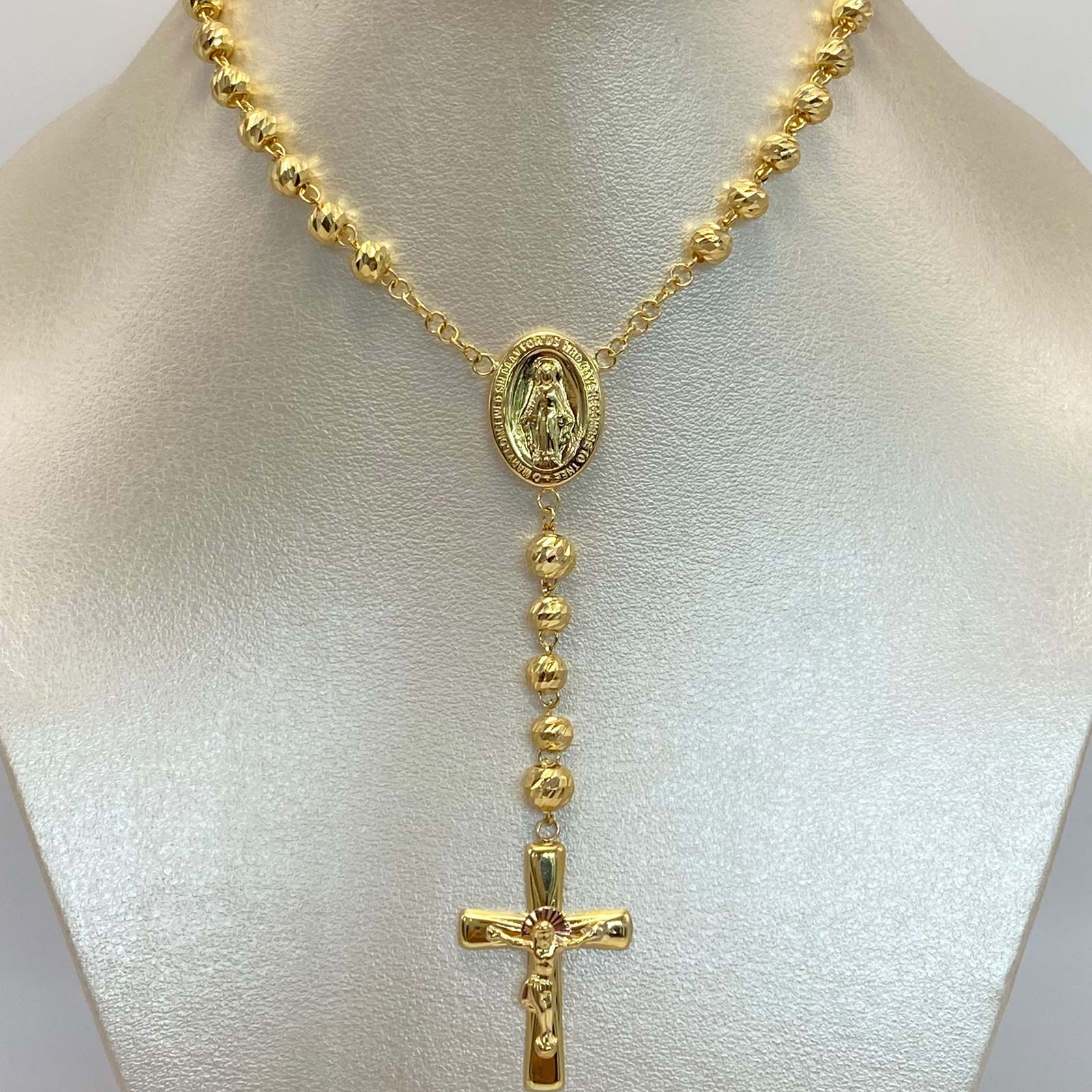 Rosario diamantado cruz cristo lisa  Oro amarillo 15,45 Gr / 5 mm / 60 Cm Broche 0,40