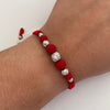 Pulsera tejida Bolas diamantada 4mm 6mm 8mm hilo rojo Oro blanco 18k 0,95 Gr