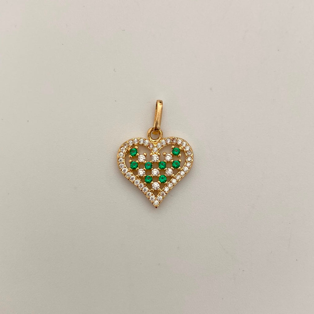 Dije Corazon Casting Verde y Blanco Oro amarillo 18k 1,9 Gr / 15,0 mm / 2 Cm