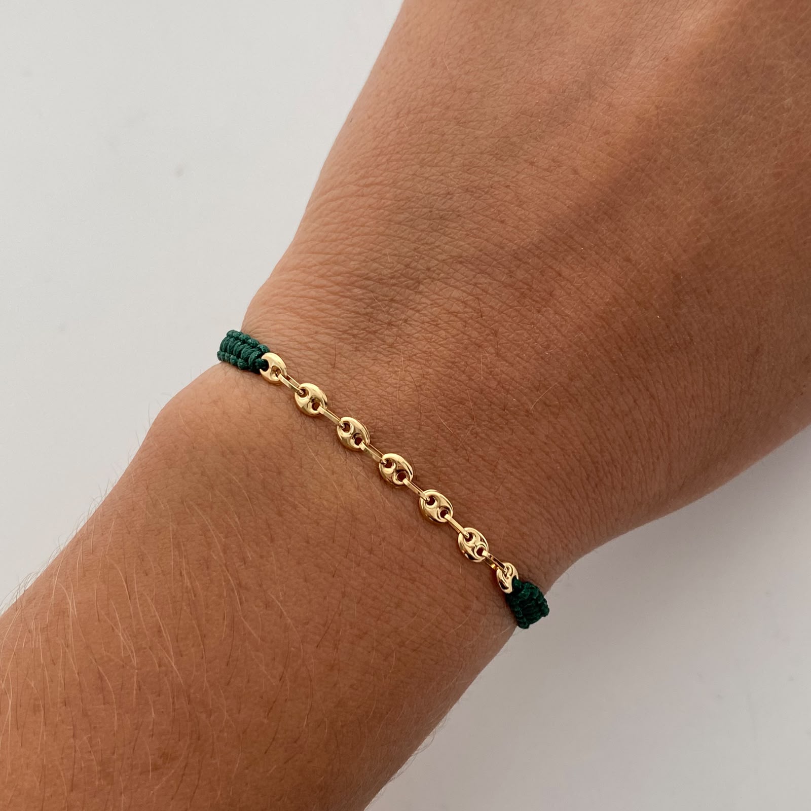Pulsera tejida Gc Liso Verde Oro amarillo 18k 0,4 Gr
