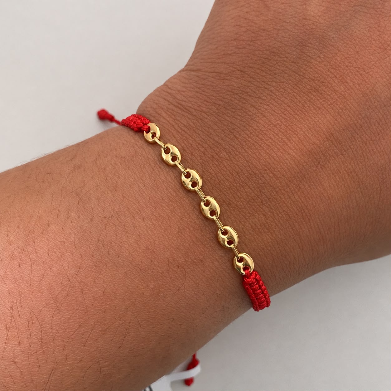 Pulsera tejida Eslabones Hilo Rojo Oro amarillo 18k 0,5 Gr