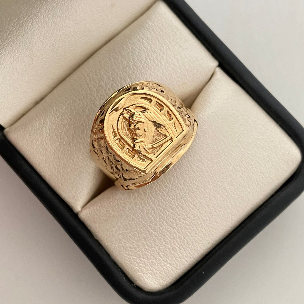 Anillo herradura con diamantado  Oro amarillo 18k / Talla 10 1/4 / 3,45 Gr