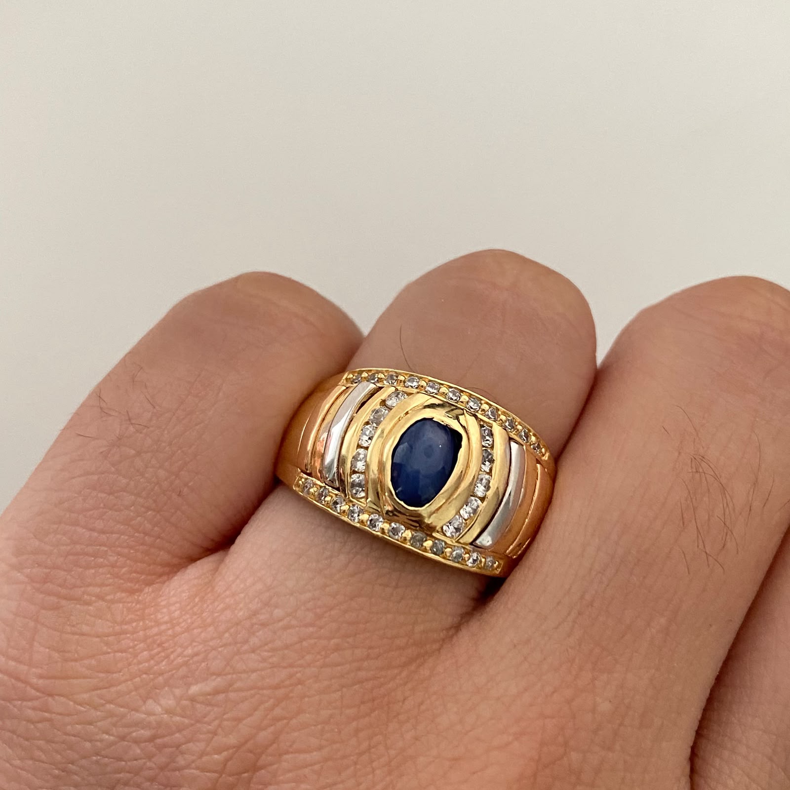 Anillo Casting Piedra Azul Oro amarillo 18k / Talla 10 / 6,35 Gr / 4,5 mm