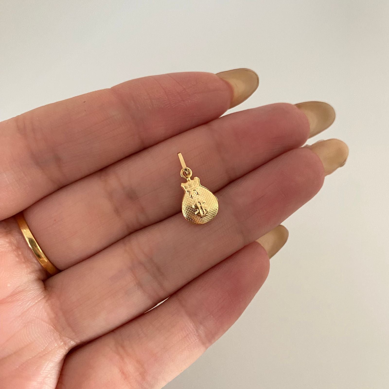 Dije bolsa dinero fondo diamantado Oro amarillo 18k 0,4 Gr / 1,5 Cm