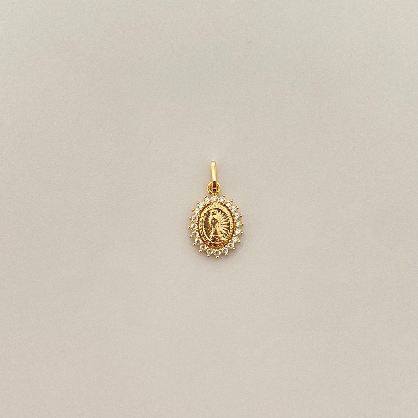 Dije virgen guadalupe borde punteado casting Oro amarillo 18k 0,65 Gr / 1,5 Cm