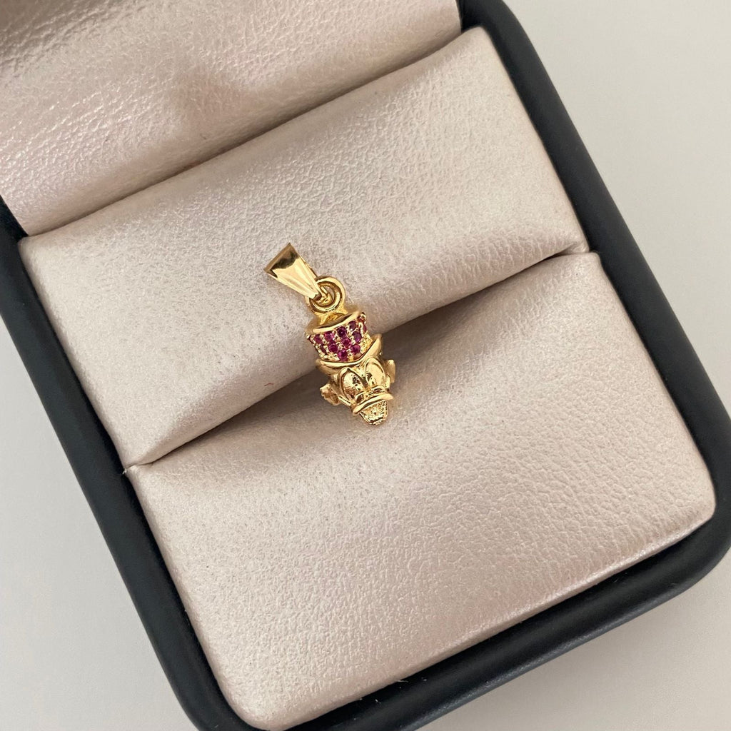Dije pato sombrero circones fucsias Oro amarillo 18k 1,15 Gr / 1,5 Cm