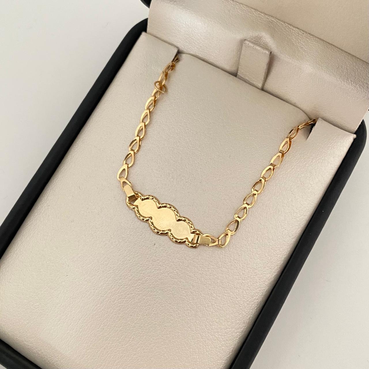 Pulso bebé placa nube borde diamantado Oro amarillo 18k 1,50 Gr / 2,7 mm / 14 Cm Broche 0,15