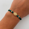 Pulsera tejida Corona Rx bolas diamantadas 4mm verde Oro amarillo 18k 0,8 Gr
