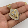 Dije escudo san miguel arcangel circones blancos Oro amarillo y Oro blanco 18k 7,75 Gr / 21,95 mm / 4,2 Cm