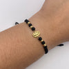 Pulsera tejida Herraje virgen de guadalupe silueta +bolas diamantadas 4mm Oro amarillo 18k 0,6 Gr