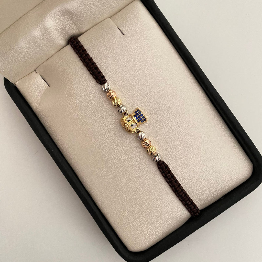 Pulsera tejida pato con balines diamantados 4mm  Tres oros 18k 2 Gr