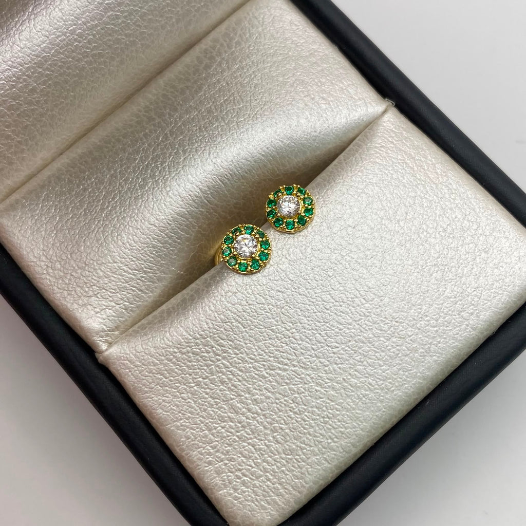 Topos Ciculo borde verde centro blanco Oro amarillo 18k 0,75 Gr / 5,4 mm
