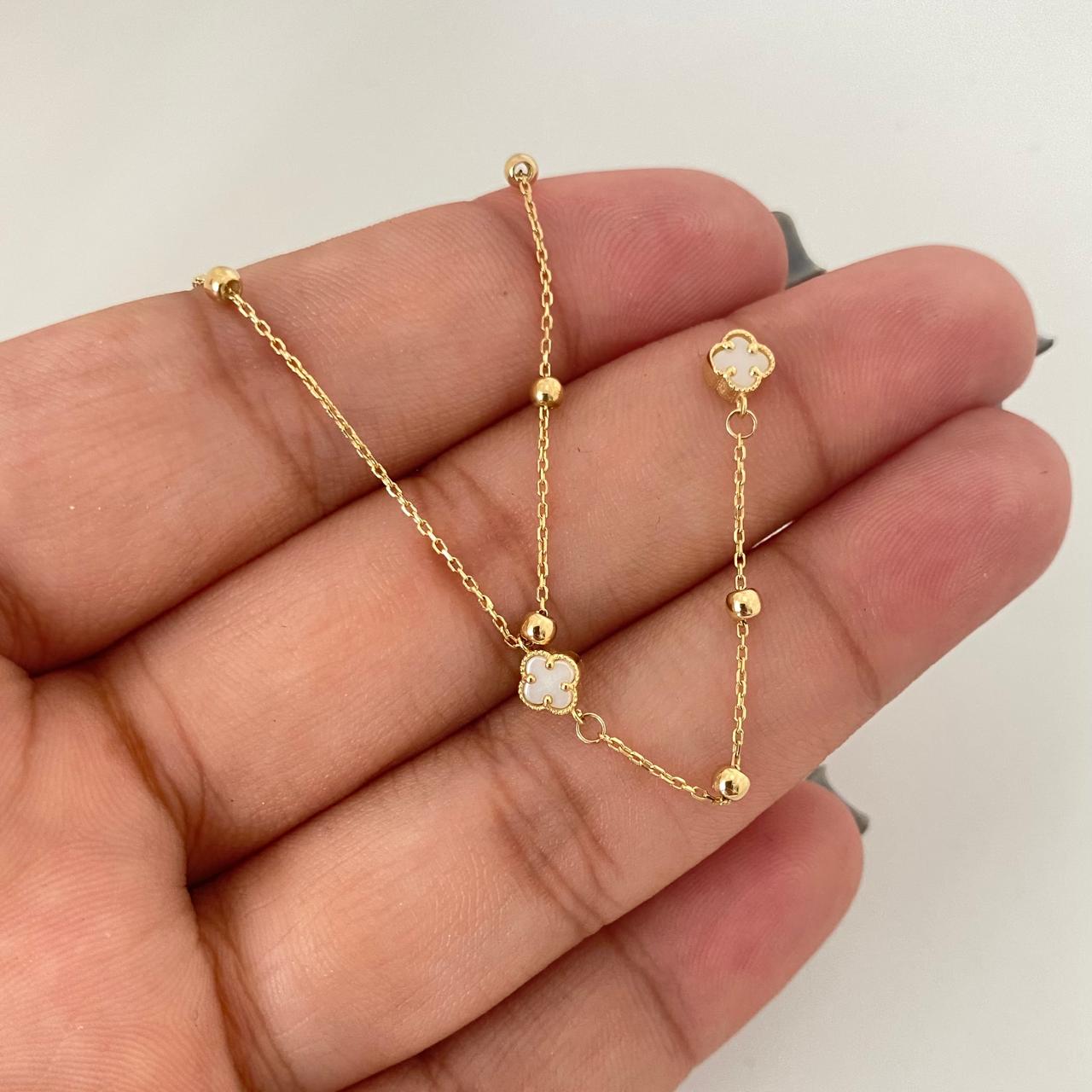 Cadena It balines lisos trebol mini fondo blanco Oro amarillo 18k +4 / 2,75 Gr / 2,5 mm / 45 Cm