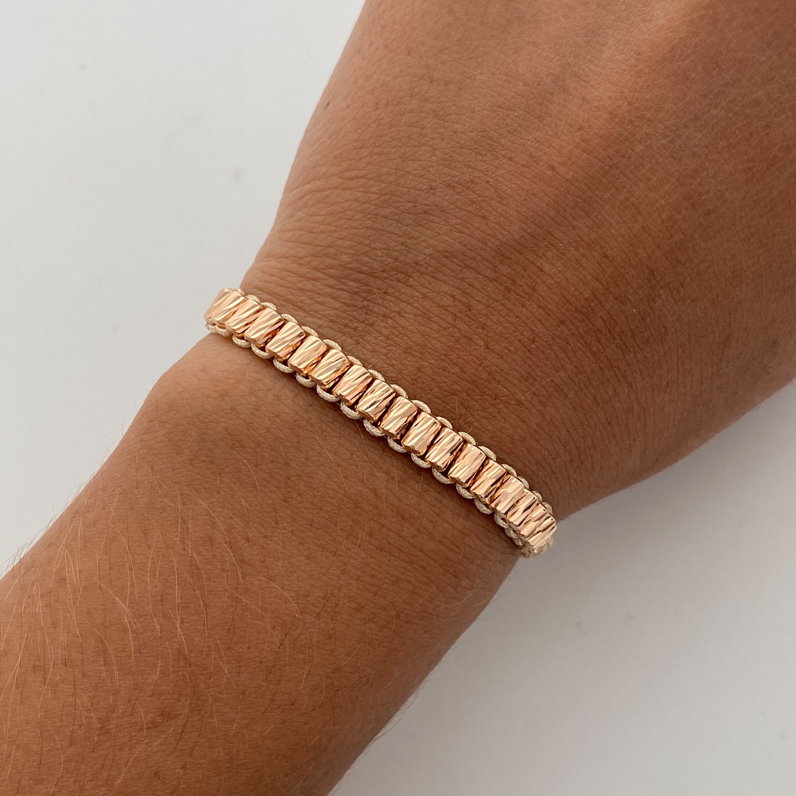 Pulsera tejida Cilindros Diamantados Oro rosa 18k 1,95 Gr
