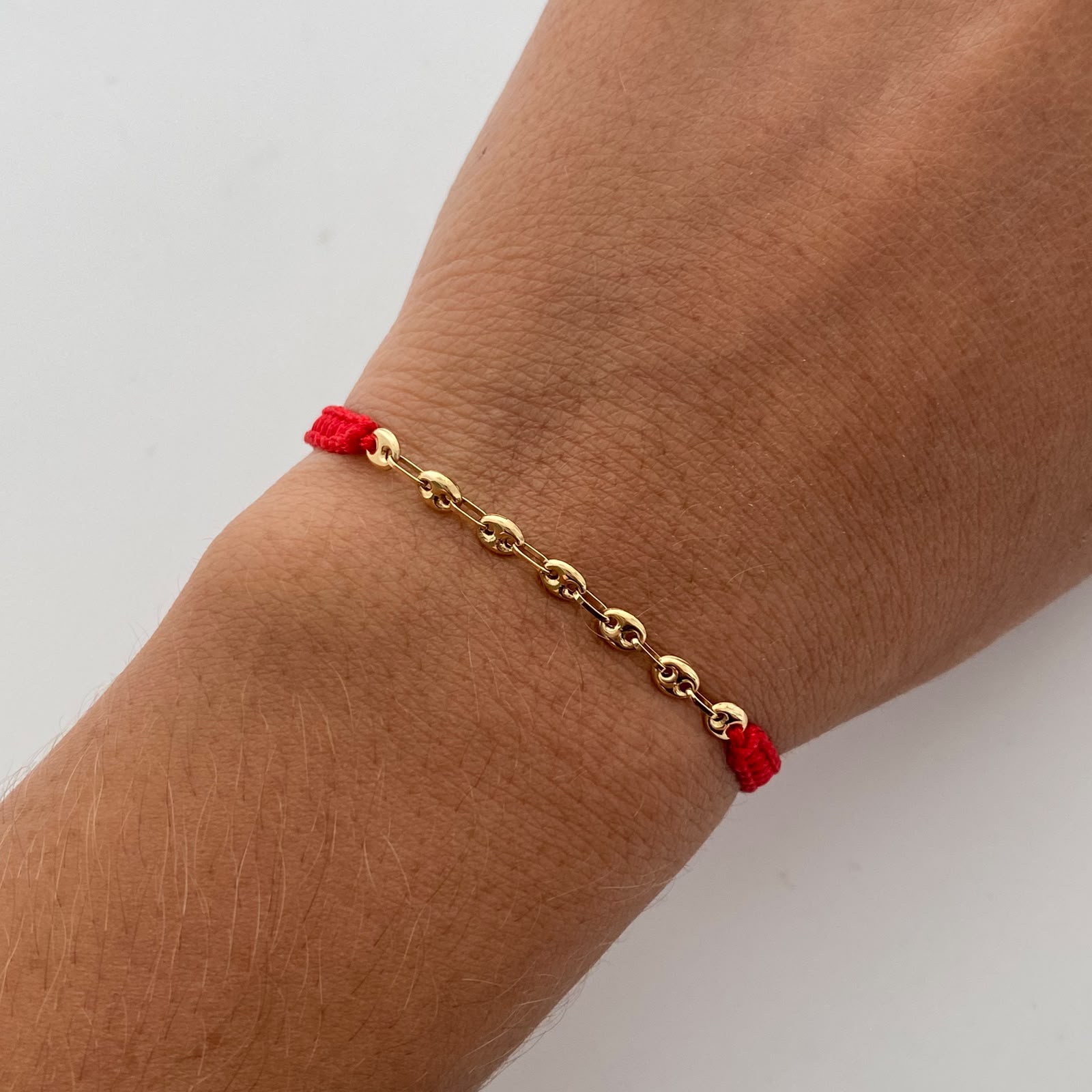 Pulsera tejida Gc Liso Roja Oro amarillo 18k 0,4 Gr