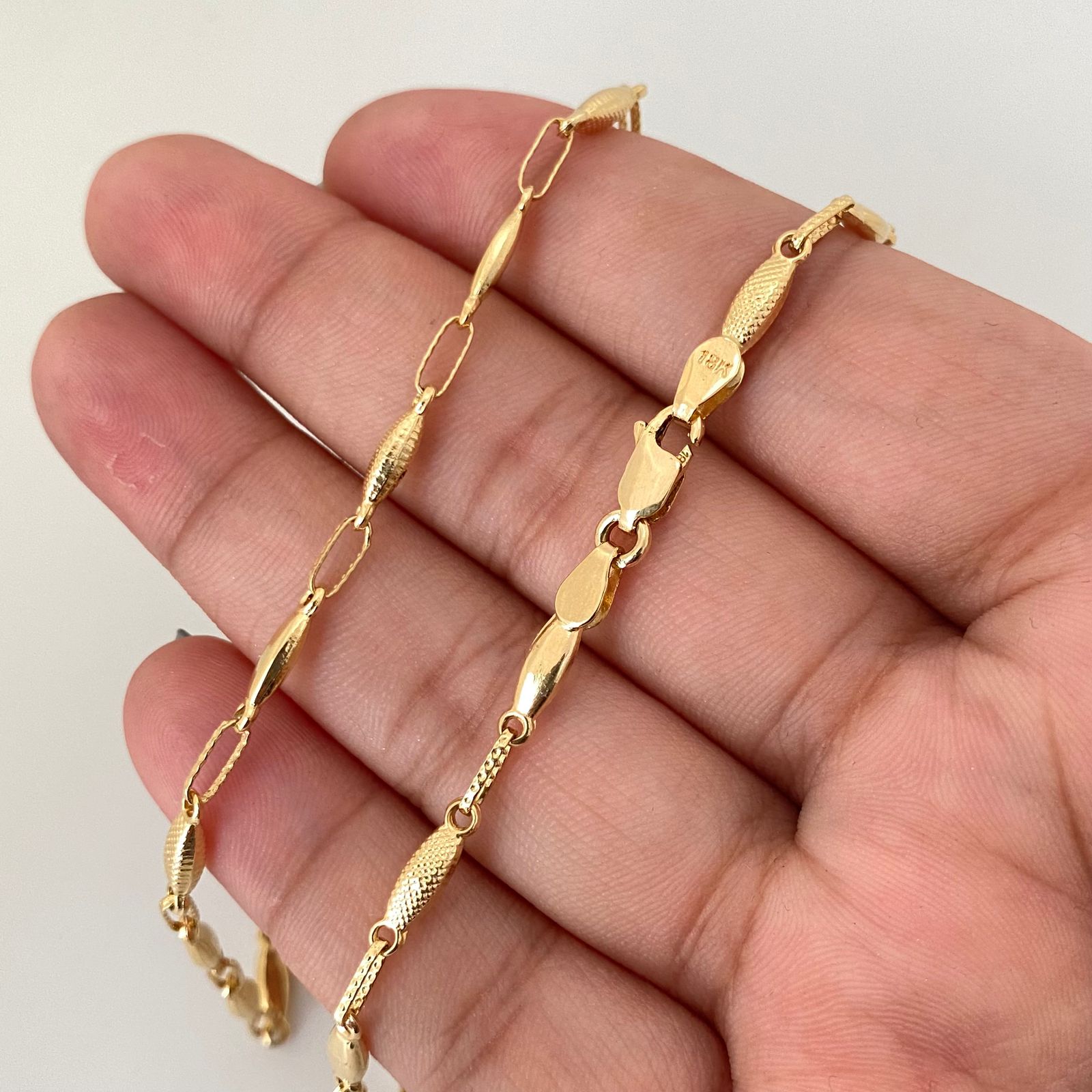 Cadena rustica barriles lisos y diamantados Oro amarillo 18k 9,65 Gr / 3,4 mm / 61 Cm Broche 0,60