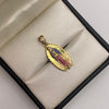 Dije Virgen de guadalupe circones azules y fucsias Oro amarillo 18k 3,15 Gr / 13,8 mm / 3,1 Cm
