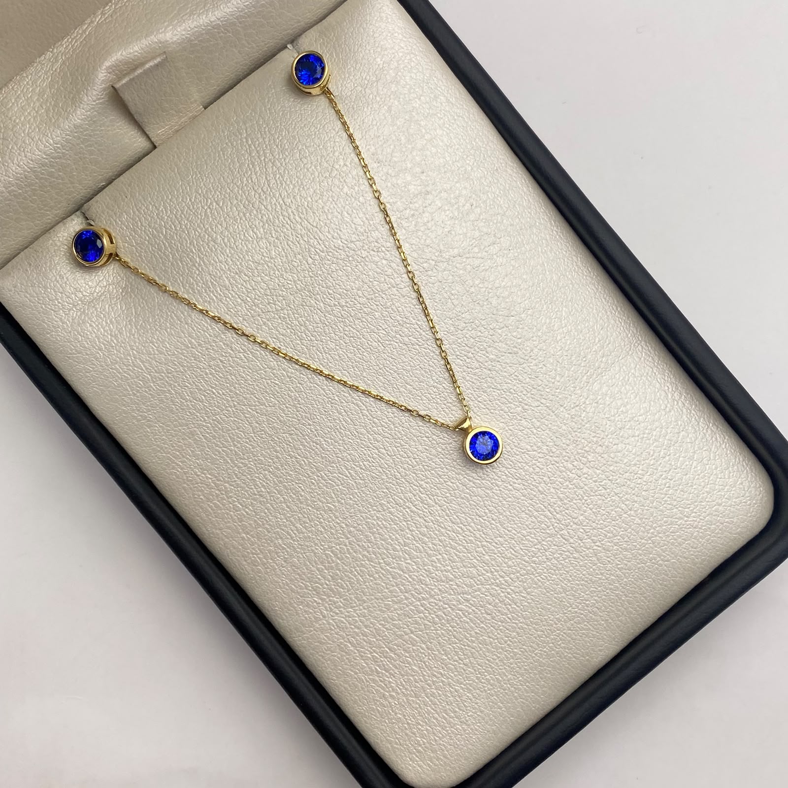 Cadena It Minirollon+dije punto de luz azul rey+topos Oro amarillo 18k +4 / 2,84 Gr / 0,6 mm / 45 Cm