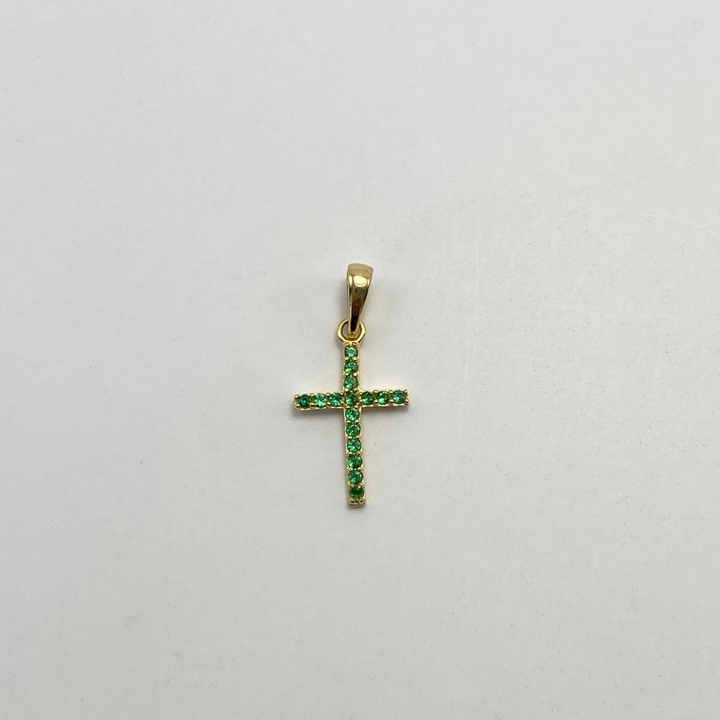 Dije Cruz circones verdes Oro amarillo 18k 0,6 Gr / 9,8 mm / 2 Cm