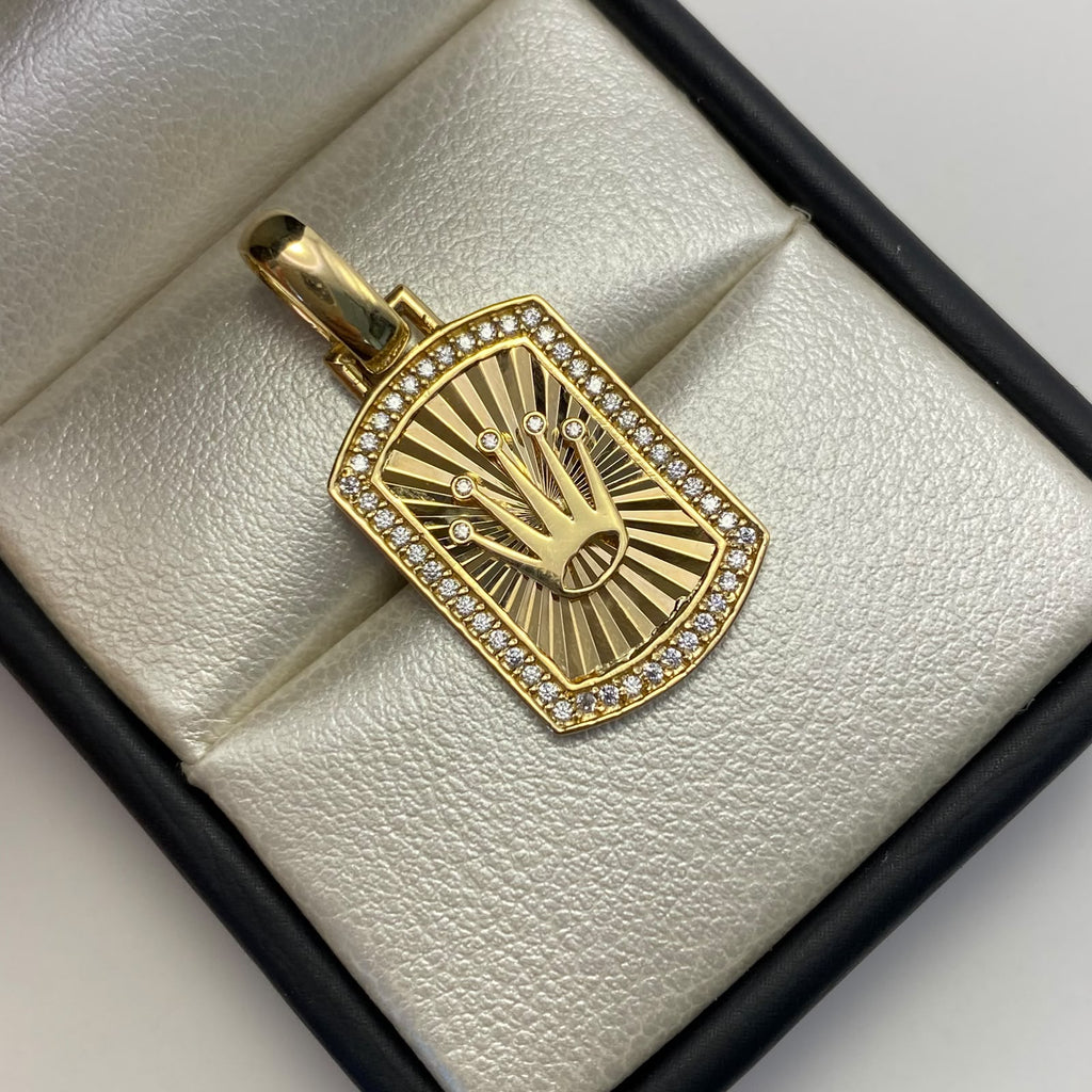 Dije Corona Rx fondo diamantado Oro amarillo 18k 3,9 Gr / 14,8 mm / 3 Cm