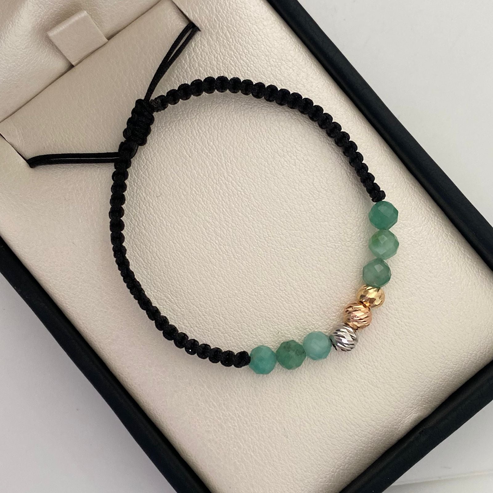 Pulsera tejida Bola diamantada 5mm +morrallas Tres oros 18k 0,45 Gr