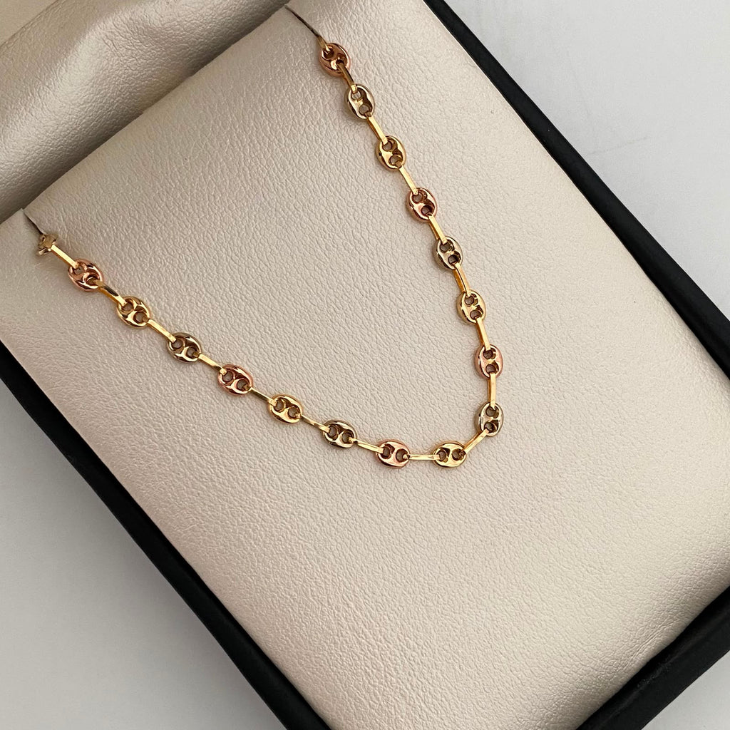 Cadena Baby Gc Liso Tres oros 18k 5,05 Gr / 3,4 mm / 50 Cm Broche 0,30