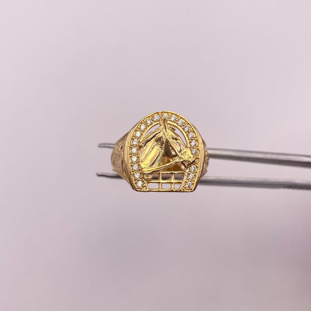 Anillo Herradura caballo circones blancos Oro amarillo 18k / Talla 10 / 6,6 Gr / 5,5 mm