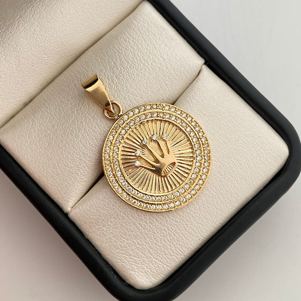 Dije corona rx con circones blancos Oro amarillo 18k 5,55 Gr / 22,25 mm / 3,1 Cm