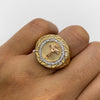 Anillo cruz cristo circones blancos Tres oros 18k / Talla 12 / 14,10 Gr / 4,93 mm