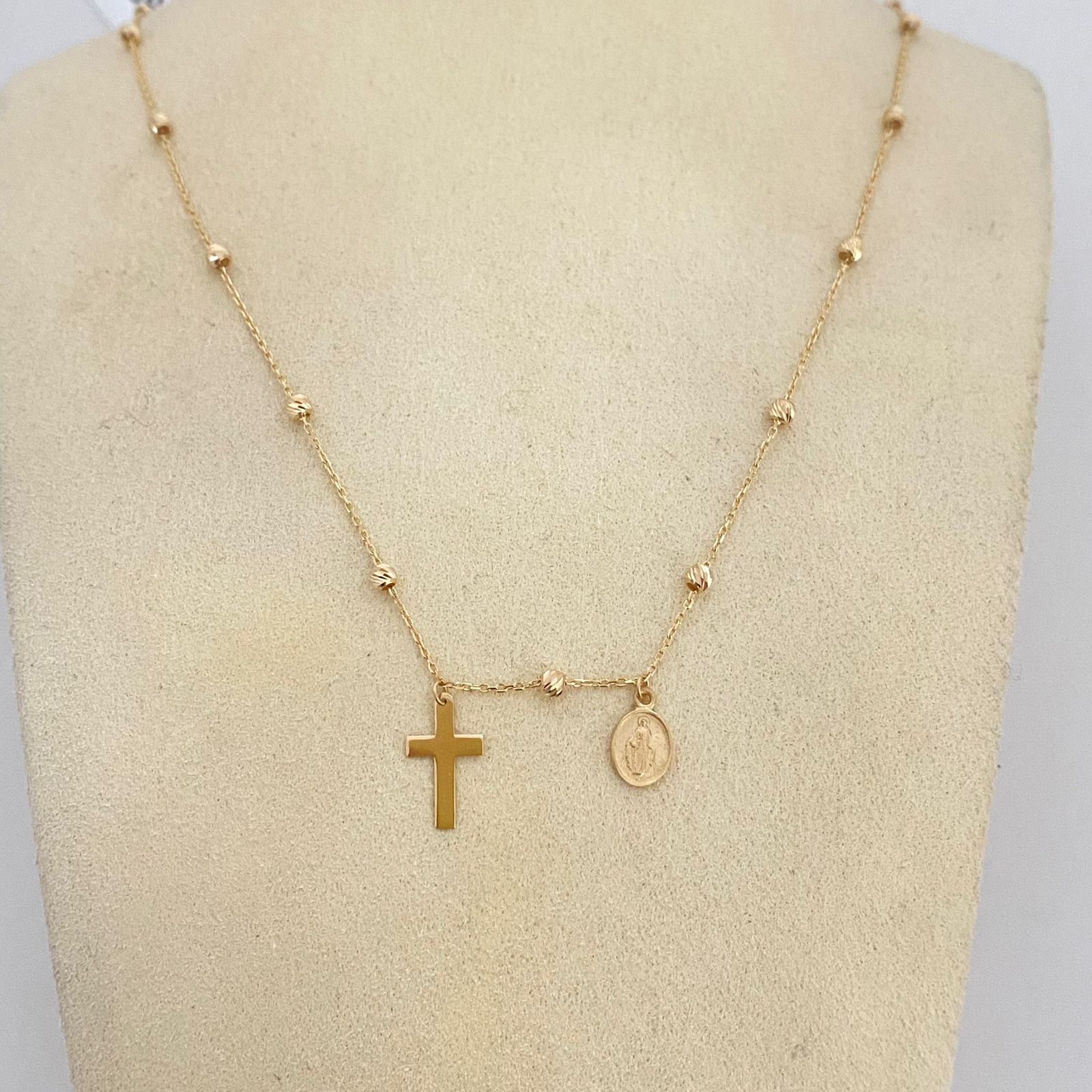 Cadena It balines diamantados cruz y virgen milagrosa Oro amarillo 18k +4 / 2,55 Gr / 2,5 mm / 45 Cm