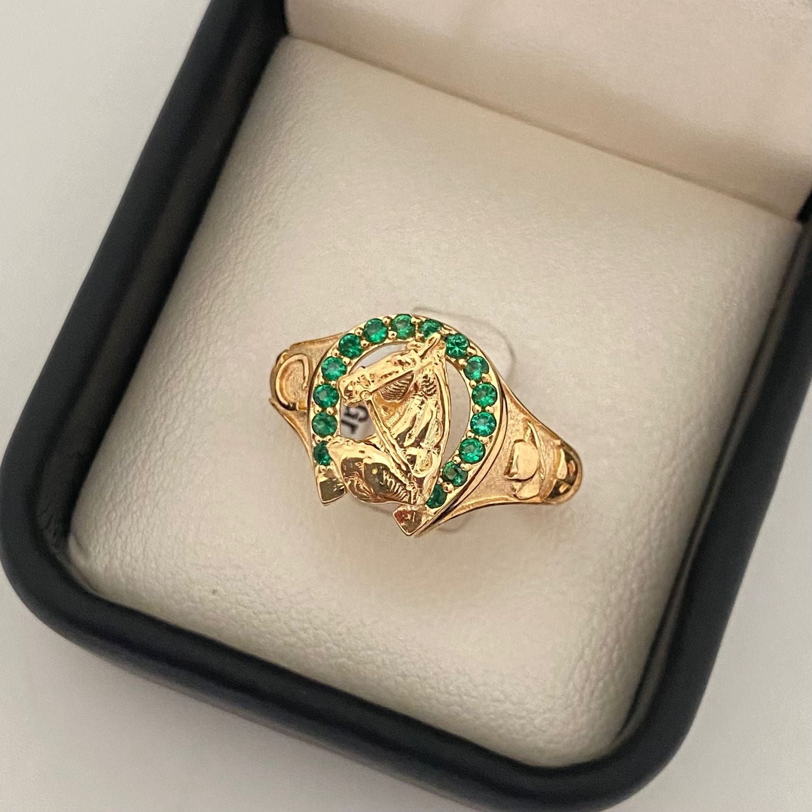 Anillo herradura casting verde Oro amarillo 18k / Talla 10 / 5,5 Gr