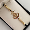 Pulsera tejida Herraje Ancla bolas diamantadas 5 y 6 mm Oro amarillo 18k 3,8 Gr