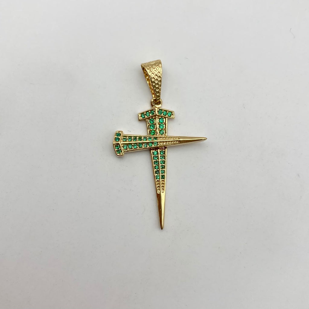 Dije cruz clavo verde Oro amarillo 3,05 Gr / 4 Cm