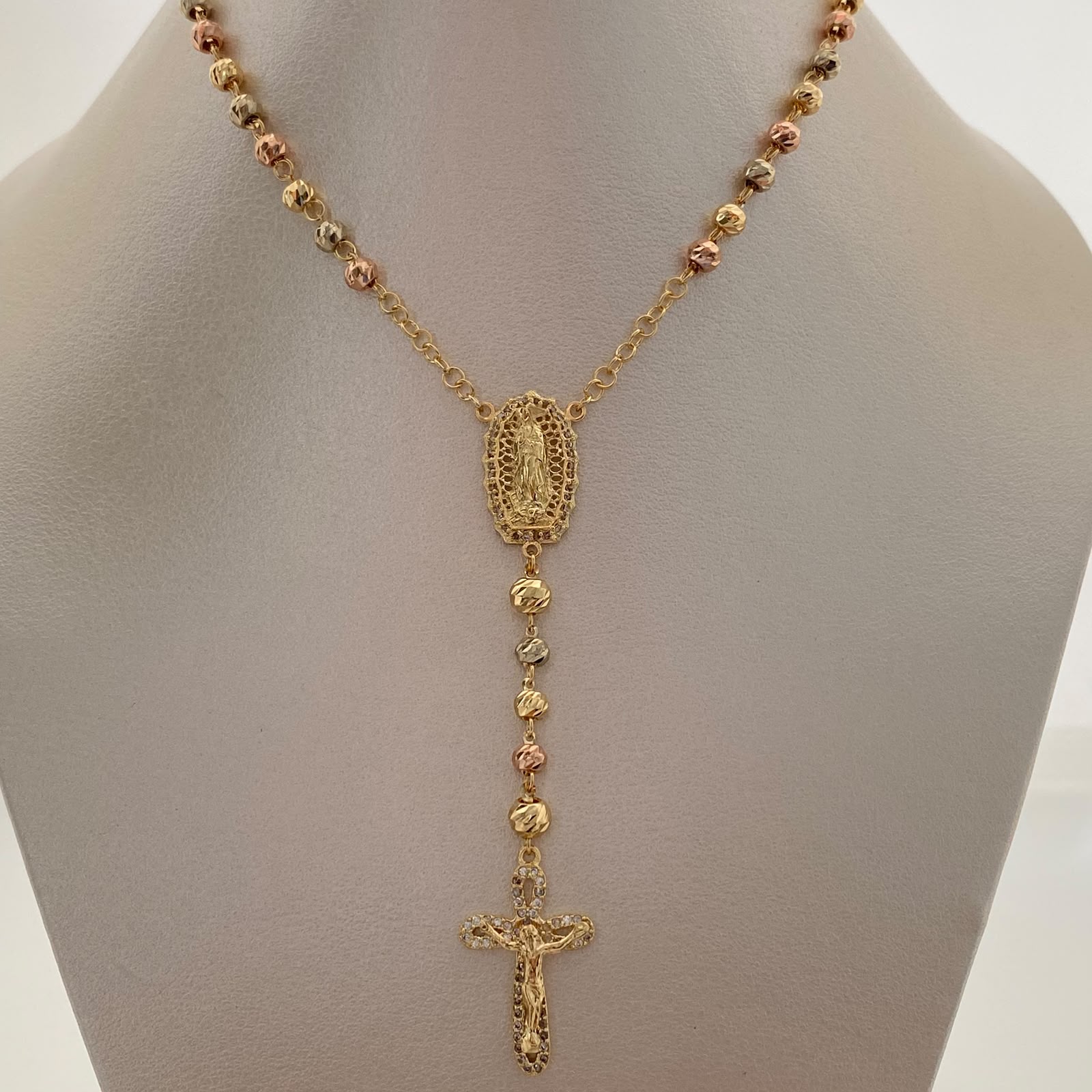 Rosario Virgen de Guadalupe Casting Tres oros 18k 12,40 Gr / 4 mm / 50 Cm Broche 0,40