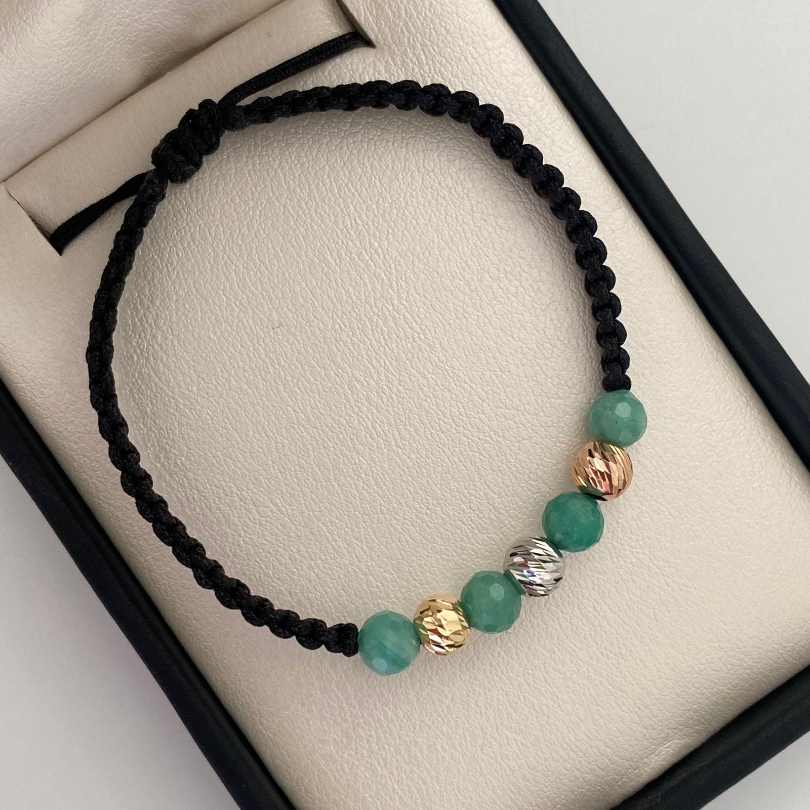 Pulsera tejida Bola Diamantada 6mm + Morrallas Tres oros 18k 0,55 Gr