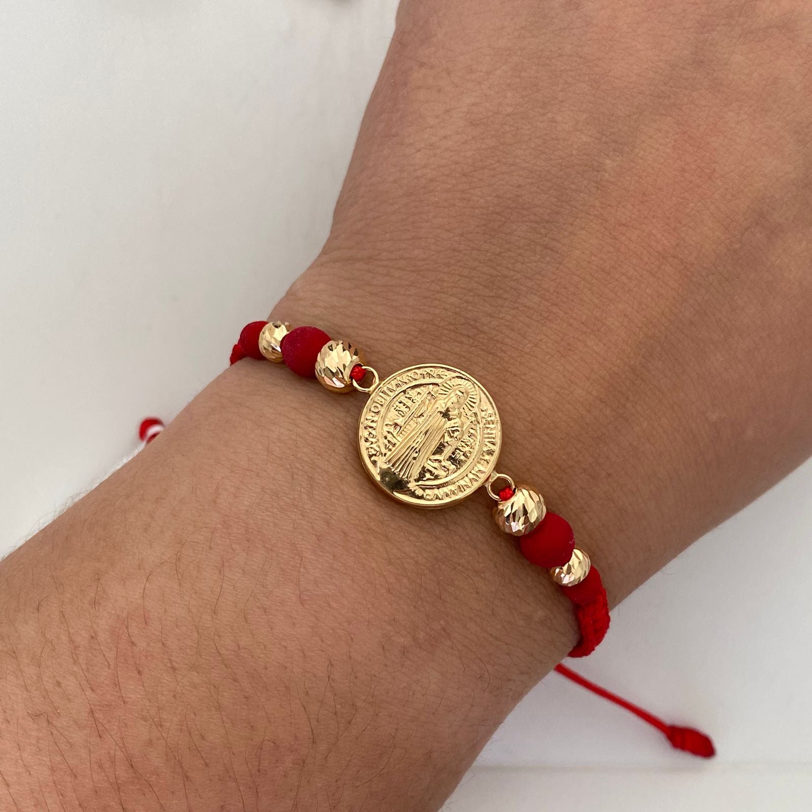 Pulsera tejida Herraje San benito bolas diamantadas 6mm 5mm Oro amarillo 18k 1,6 Gr