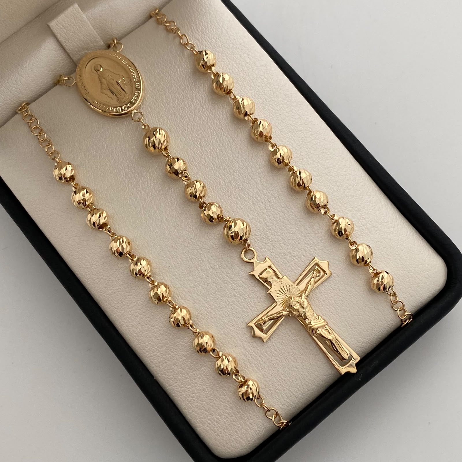 Rosario Virgen Milagrosa Cruz Silueta Oro amarillo 18k 16,45 Gr / 4,9 mm / 60 Cm