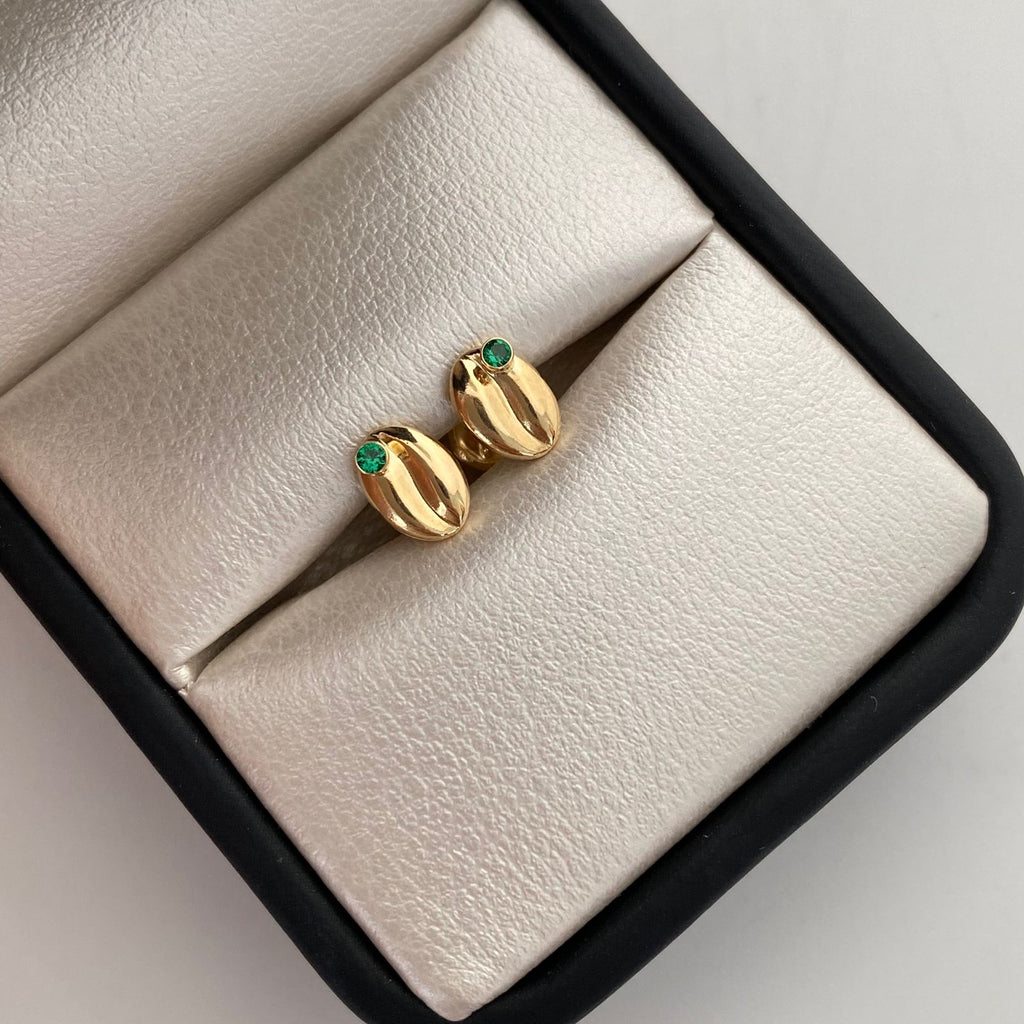 Topos Grano de Café circon verde Oro amarillo 18k 0,7 Gr / 5,4 mm