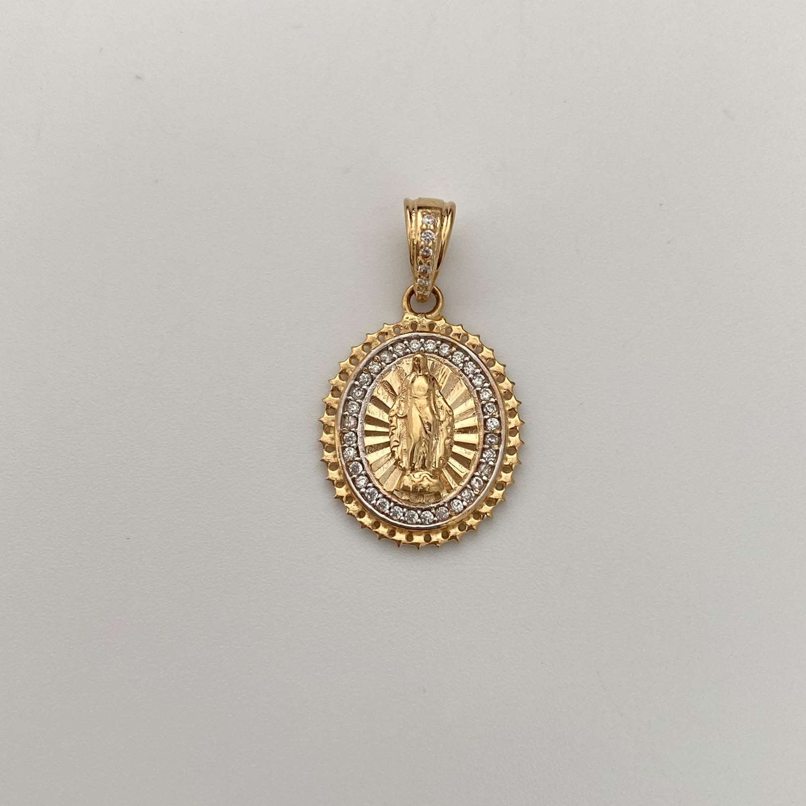 Dije Redondo Casting Blanco Virgen Milagrosa Oro amarillo y Oro blanco 18k 3 Gr / 15,9 mm / 2,6 Cm