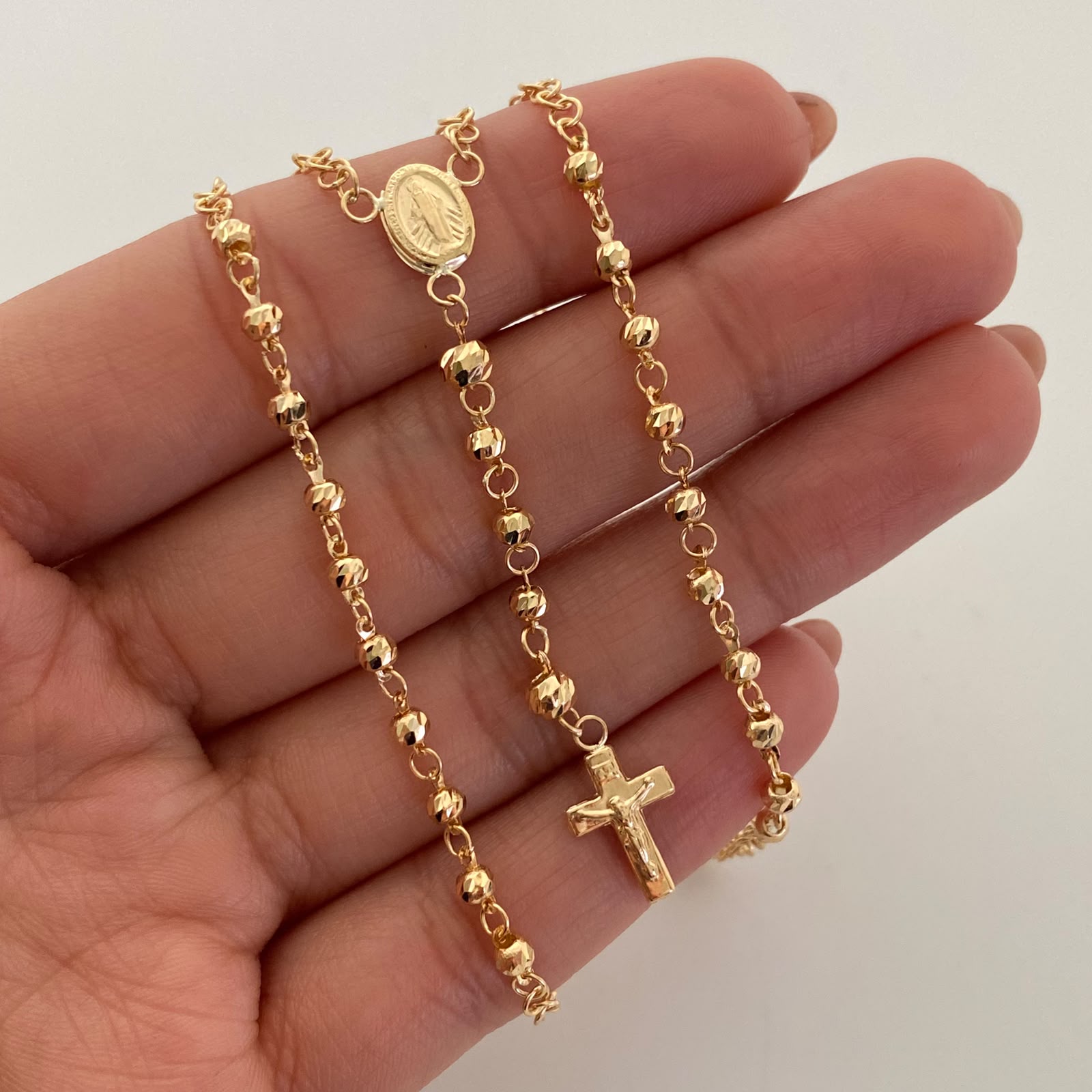 Rosario Virgen Milagrosa Cruz Oro amarillo 18k 6,60 Gr / 3,2 mm / 45 Cm Broche 0,30
