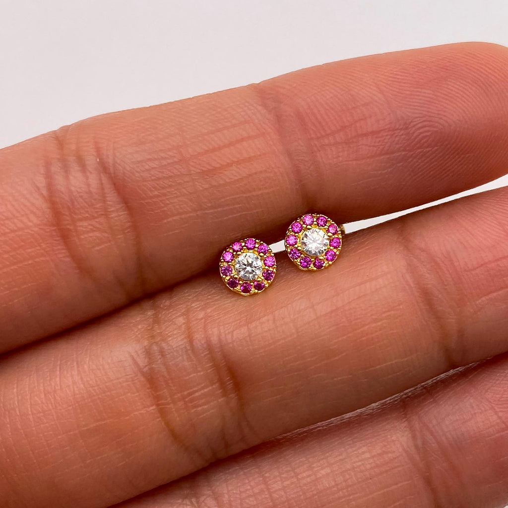 Topos Circulo borde fucsia y centro blanco Oro amarillo 18k 0,75 Gr / 5,4 mm