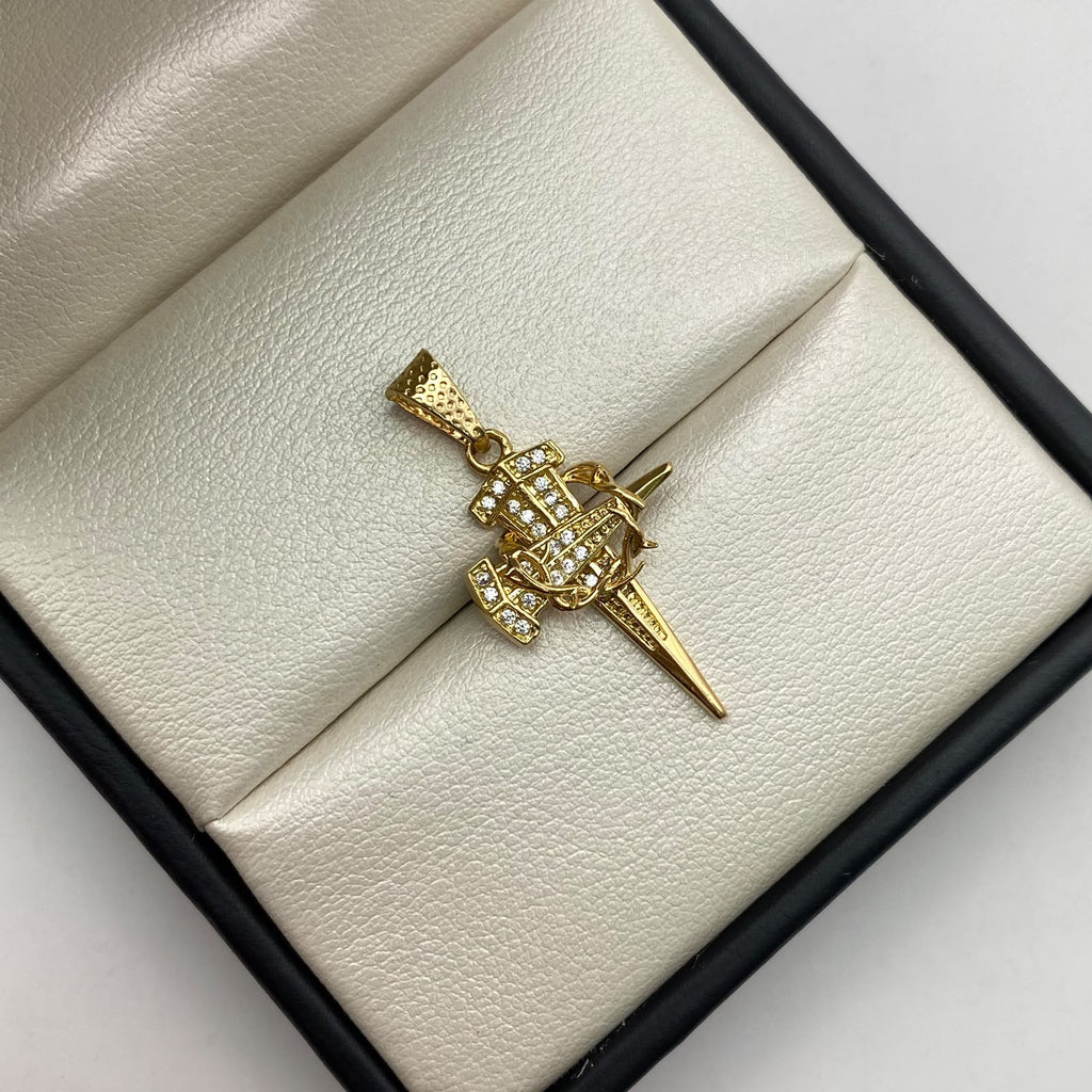 Dije cruz clavo corona de espinas blanca Oro amarillo 2,8 Gr / 3,2 Cm