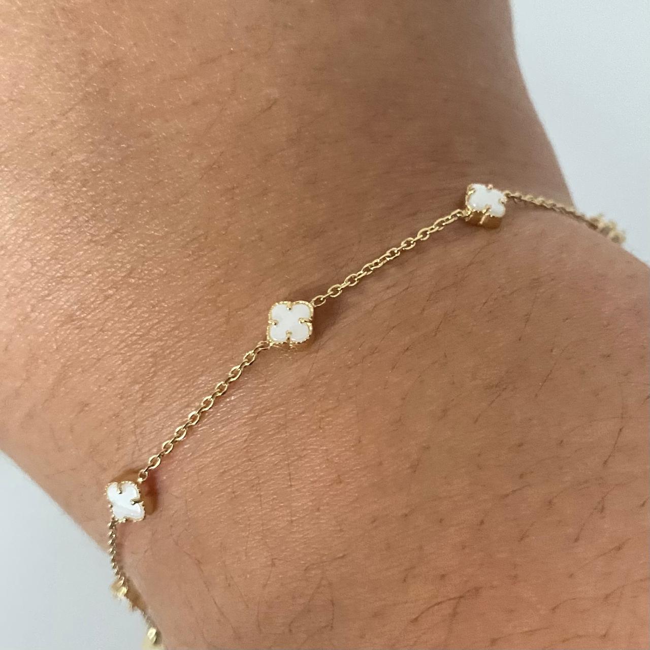 Pulso It trebol mini fondo blanco Oro amarillo 18k +4 / 2,35 Gr / 4,6 mm / 19 Cm