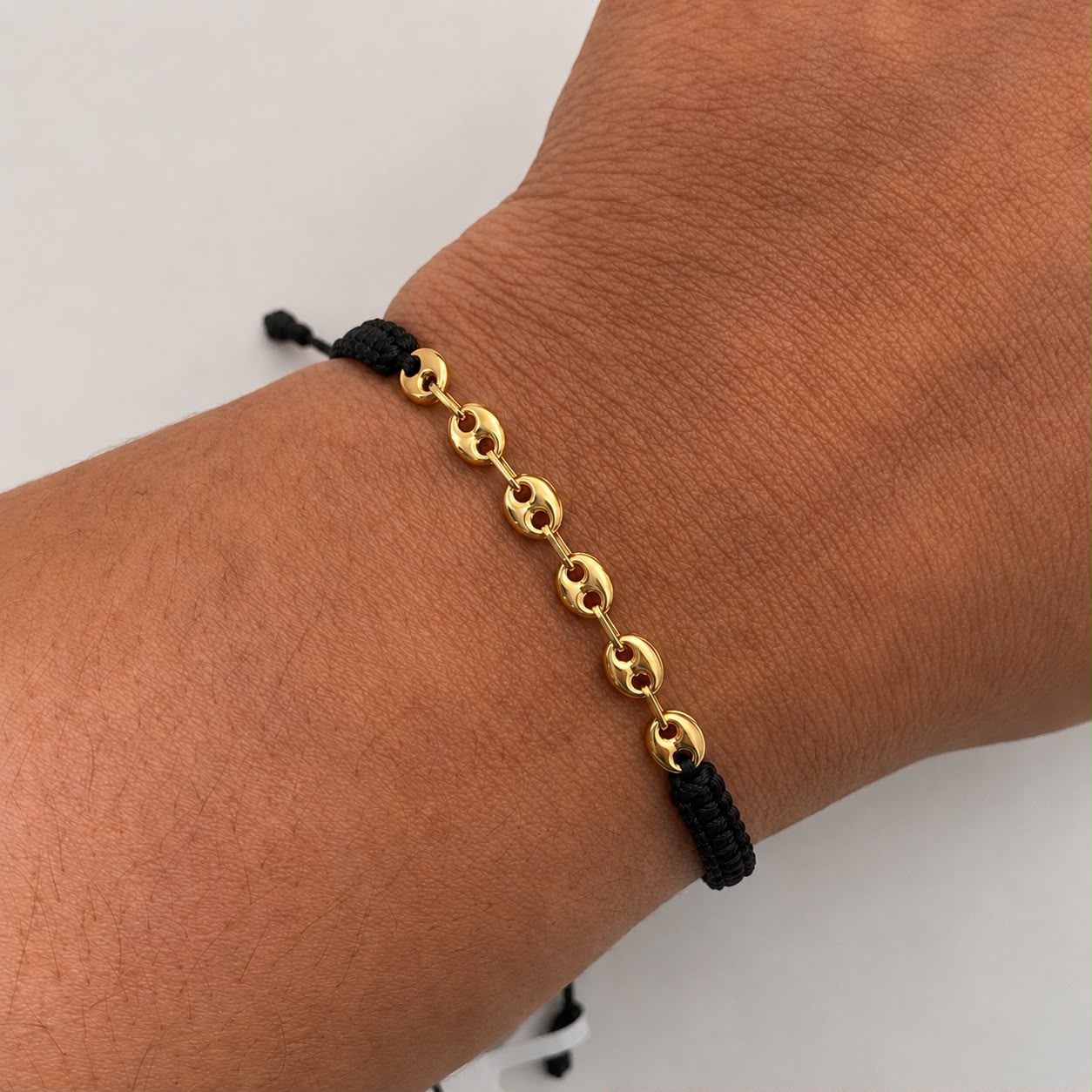 Pulsera tejida Eslabones Hilo negro Oro amarillo 18k 0,5 Gr