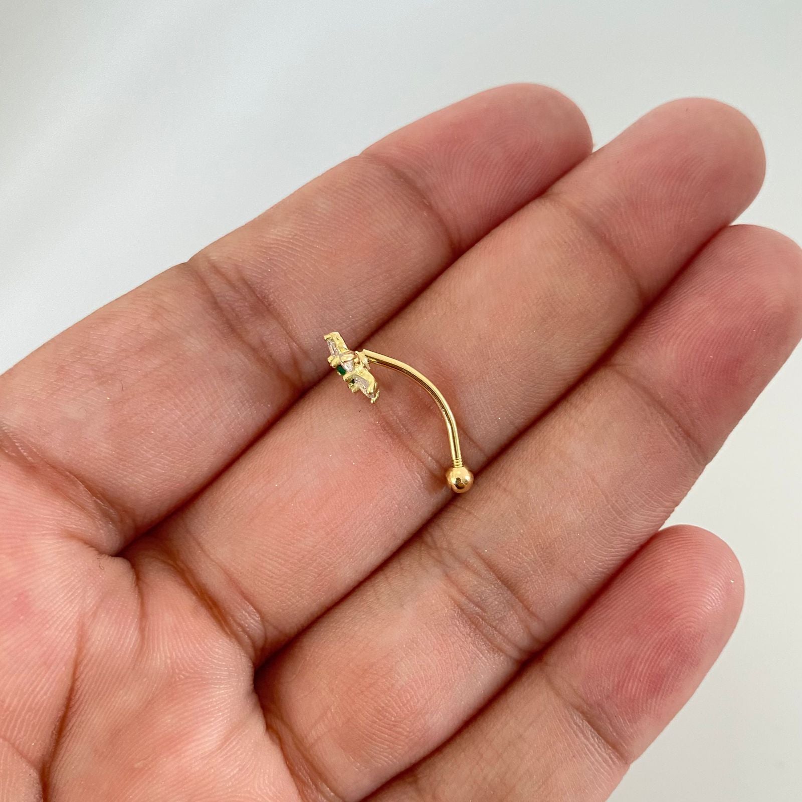 Piercing flor punto circon verde ( joya ) Oro amarillo 18k 0,85 Gr