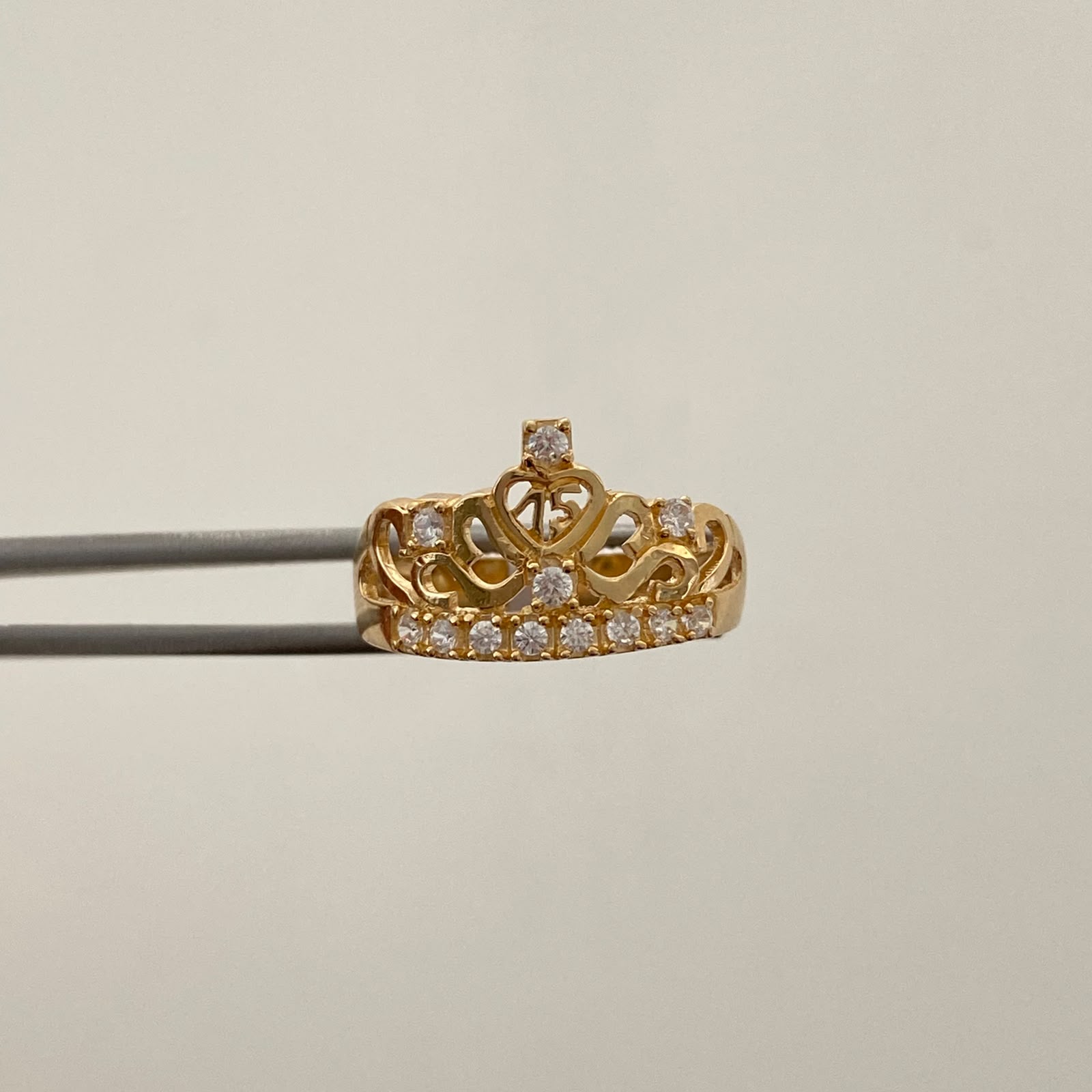 Anillo 15 Corona Casting Blanco Oro amarillo 18k / Talla 6 / 2,85 Gr