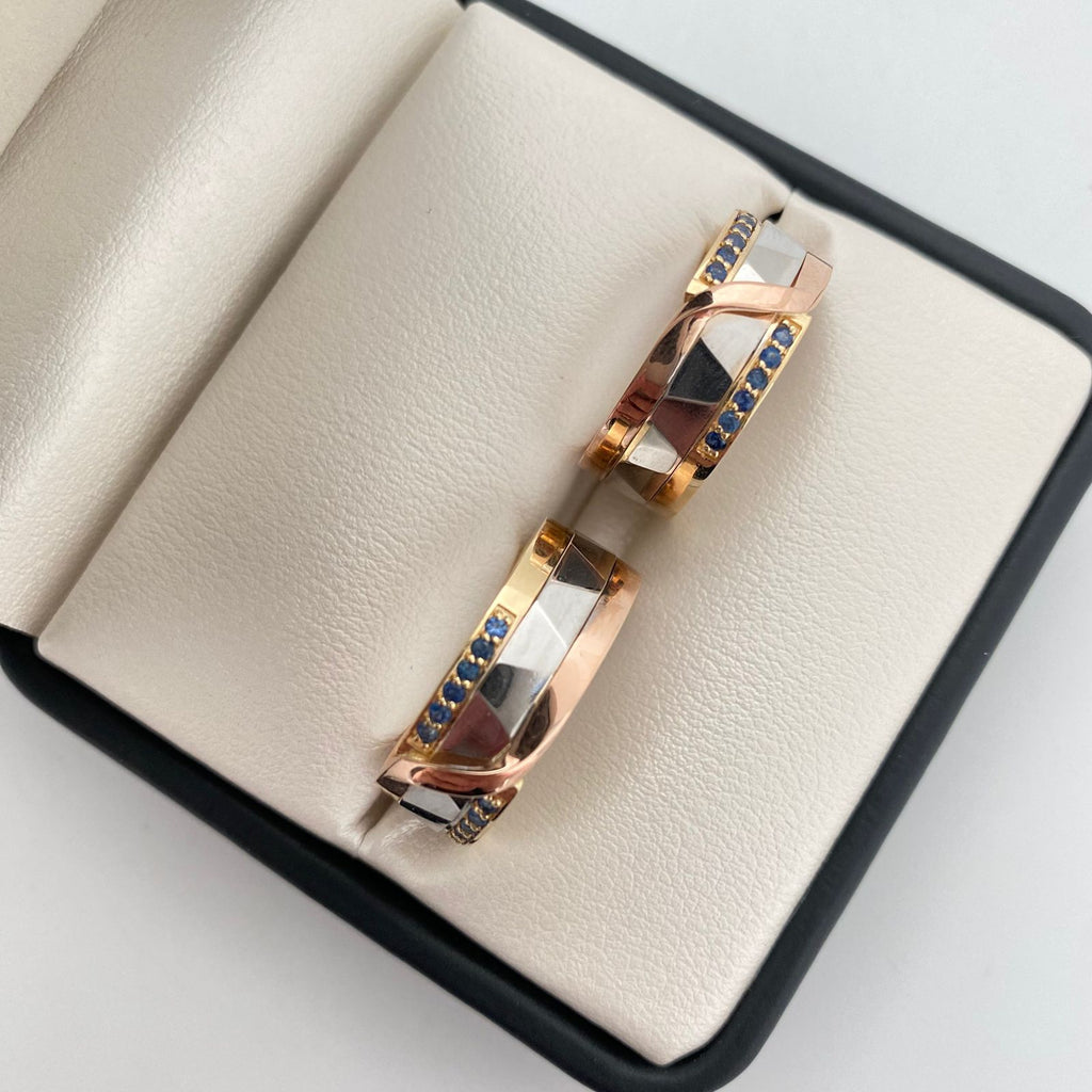 Anillo argollas con zafiro (POR FABRICACION)  Tres oros 18k / Talla 0 / 14,35 Gr