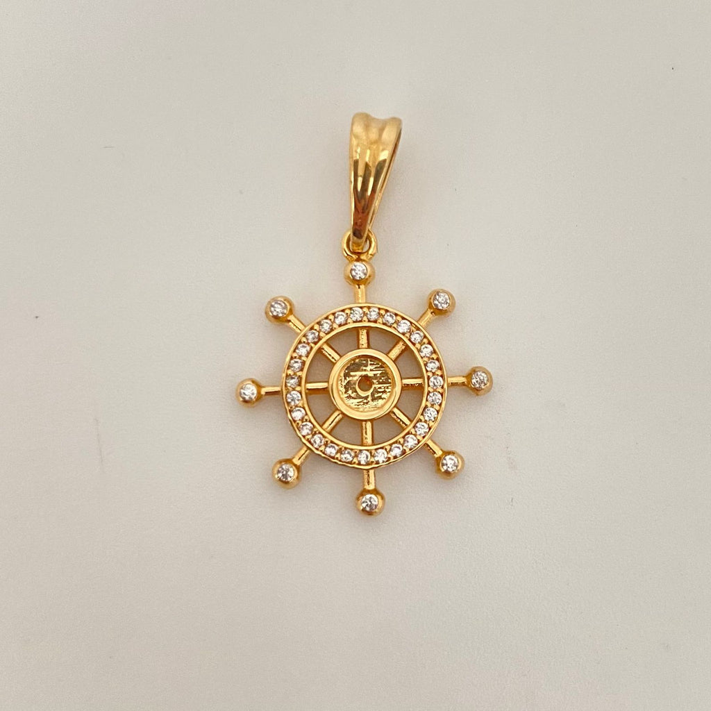 Dije timon cricones blancos Oro amarillo 18k 2,70 Gr / 2,7 Cm
